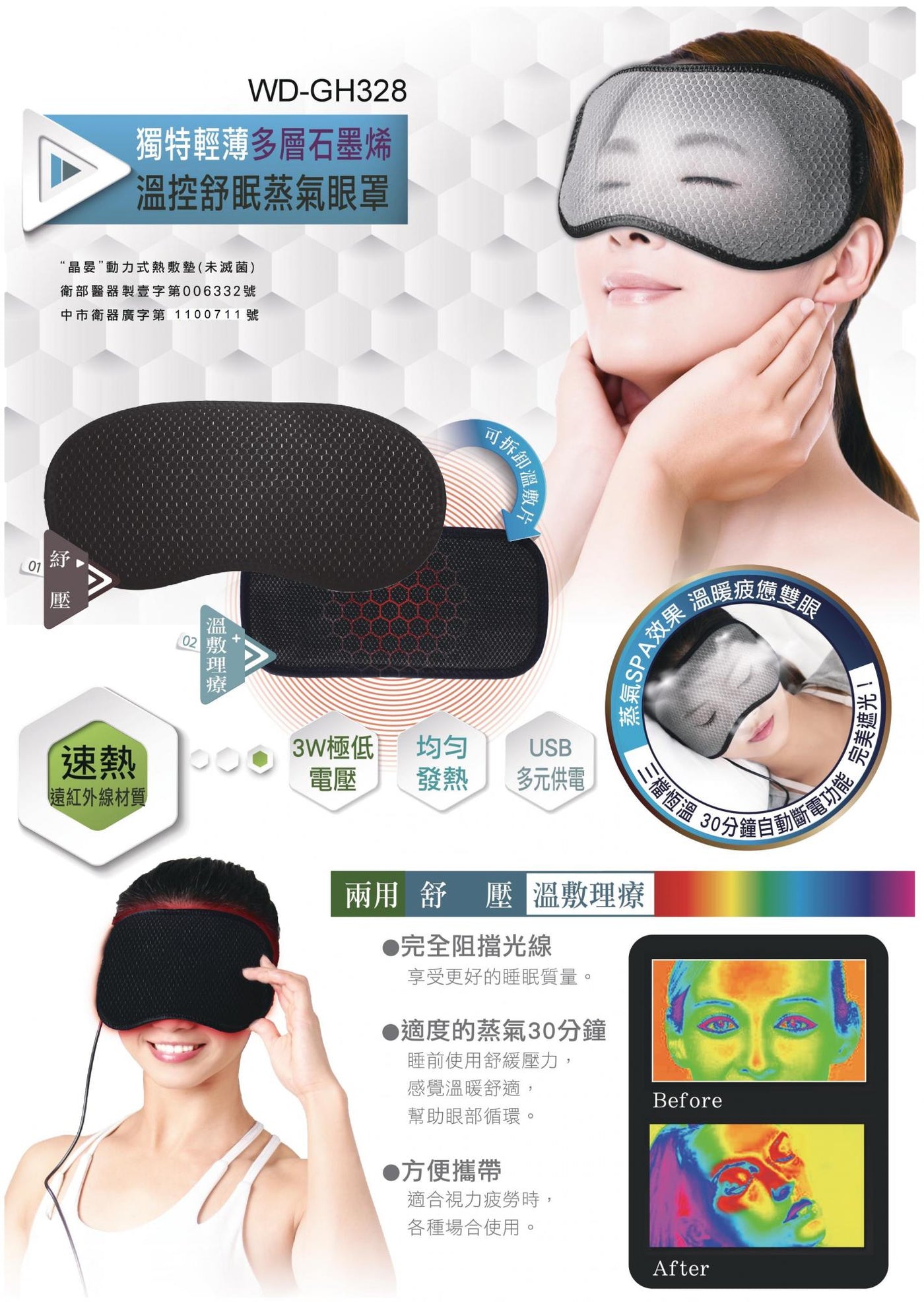 WellDay石墨烯USB熱敷眼罩